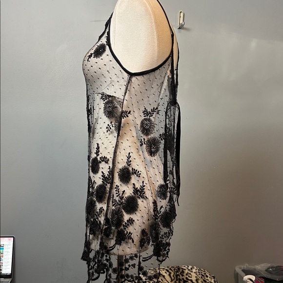 Vintage Trelise Cooper black lace embroidered mesh lingerie with open back tie - Picture 3 of 16